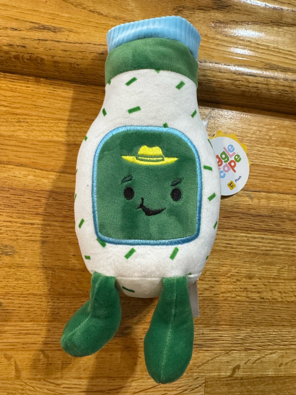 Giggle Scape Green & White Plush Ranch Bottle Character with Yellow Hat( Rare)